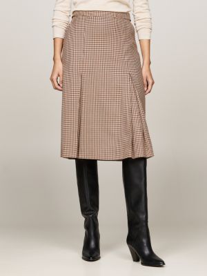 brown houndstooth check midi skirt for women tommy hilfiger