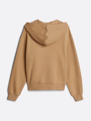 sweat à capuche adaptive à logo et cordon beige pour femmes tommy hilfiger