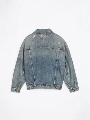 blue adaptive distressed oversized denim trucker jacket for women tommy hilfiger