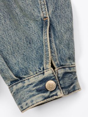 blue adaptive distressed oversized denim trucker jacket for women tommy hilfiger