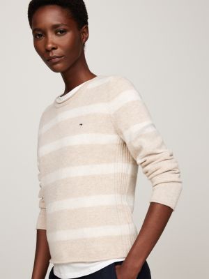 pullover in pura lana beige da donne tommy hilfiger