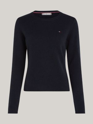 pullover in pura lana blu da donne tommy hilfiger