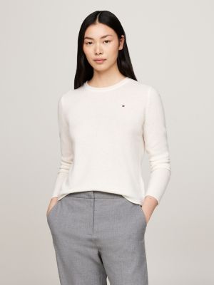 yellow pure wool crew neck jumper for women tommy hilfiger