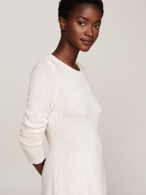 beige mini-sweaterjurk van zuivere wol voor dames - tommy hilfiger