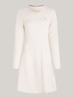 beige mini-sweaterjurk van zuivere wol voor dames - tommy hilfiger