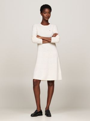 Relaxed Melange Jumper Dress With Wool Beige Tommy Hilfiger