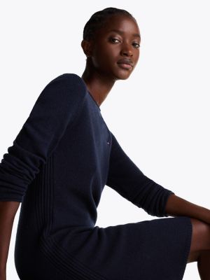 blauw mini-sweaterjurk van zuivere wol voor dames - tommy hilfiger