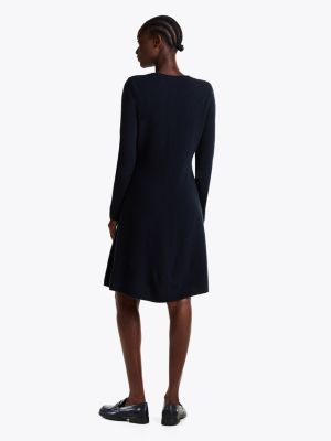 blauw mini-sweaterjurk van zuivere wol voor dames - tommy hilfiger