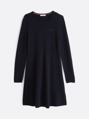 blauw mini-sweaterjurk van zuivere wol voor dames - tommy hilfiger