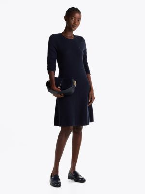 blue mini-sweaterjurk van zuivere wol voor dames - tommy hilfiger