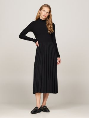 Robe longueur midi plissee a col cheminee Noir Tommy Hilfiger