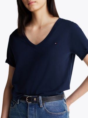 blue v-neck flag embroidery t-shirt for women tommy hilfiger