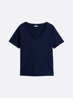 blue v-neck flag embroidery t-shirt for women tommy hilfiger