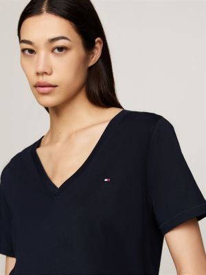 t-shirt col en v et drapeau brodé bleu pour femmes tommy hilfiger