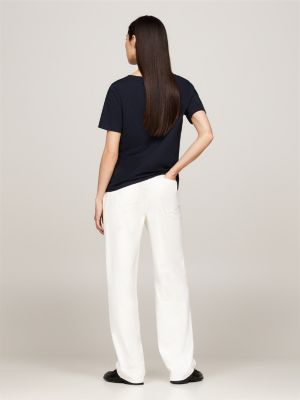 t-shirt col en v et drapeau brodé bleu pour femmes tommy hilfiger