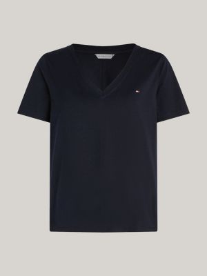 t-shirt con bandierina ricamata blu da donne tommy hilfiger