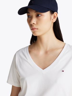 t-shirt col en v et drapeau brodé blanc pour femmes tommy hilfiger