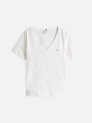 t-shirt col en v et drapeau brodé blanc pour femmes tommy hilfiger