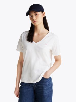 t-shirt col en v et drapeau brodé white pour femmes tommy hilfiger