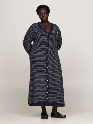 blue curve maxi-sweaterjurk met slim fit en v-hals voor dames - tommy hilfiger