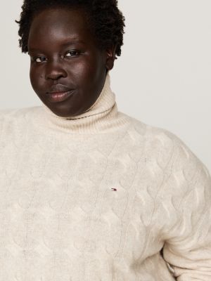 Curve Cable Knit Roll Neck Jumper Beige Tommy Hilfiger