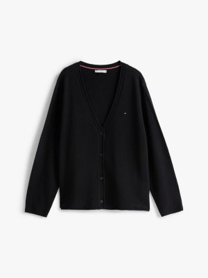 cardigan curve en pure laine à col en v black pour femmes tommy hilfiger