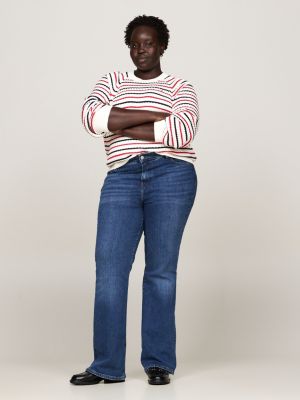 pull curve en maille torsadée à manches raglan rouge pour femmes tommy hilfiger
