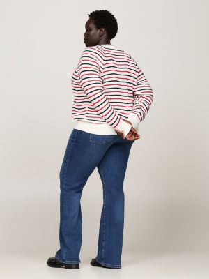 pull curve en maille torsadée à manches raglan rouge pour femmes tommy hilfiger