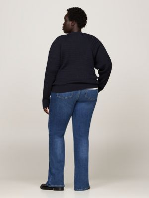 pull curve en maille torsadée à manches raglan bleu pour femmes tommy hilfiger