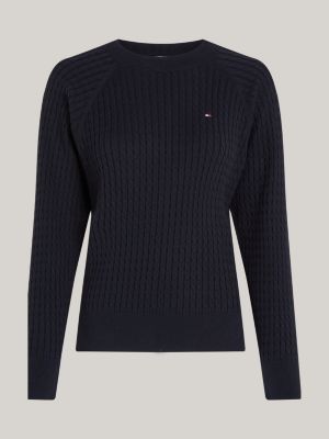 blue curve cable knit raglan sleeve jumper for women tommy hilfiger