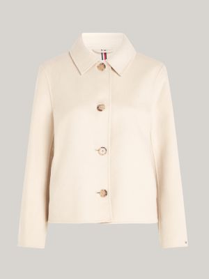 beige curve wool blend short trench coat for women tommy hilfiger