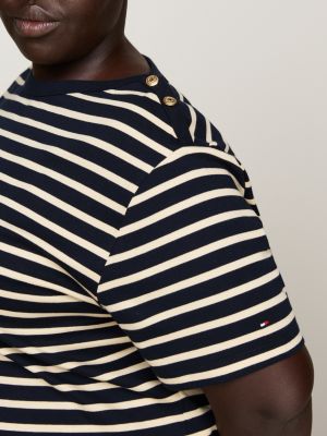 t-shirt curve à col bateau blanc pour femmes tommy hilfiger