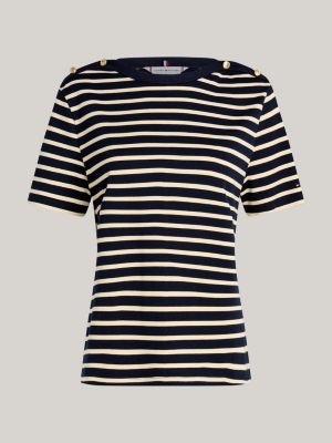 t-shirt curve à col bateau blanc pour femmes tommy hilfiger