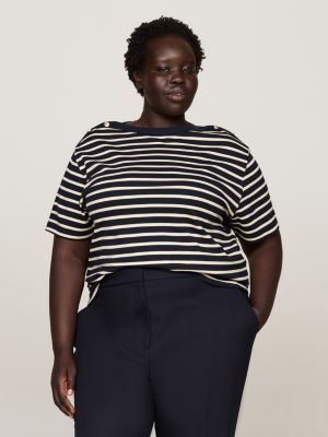 t-shirt curve à col bateau white pour femmes tommy hilfiger