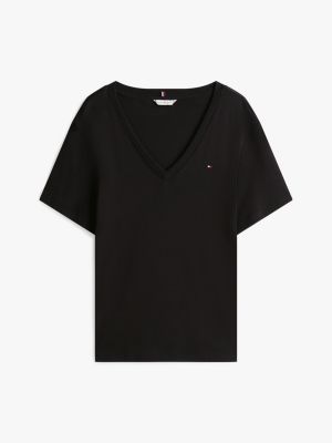 zwart curve slim fit t-shirt met v-hals voor dames - tommy hilfiger