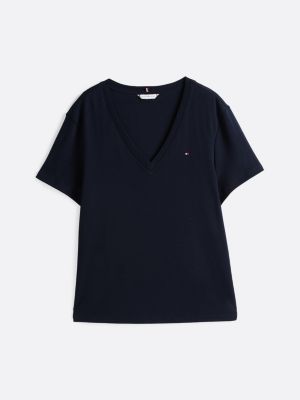 blue curve slim t-shirt met v-hals voor dames - tommy hilfiger