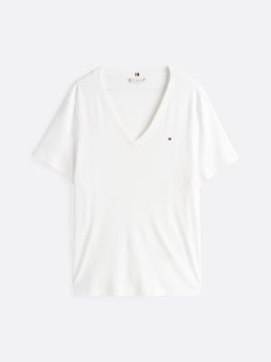 white curve v-neck slim t-shirt for women tommy hilfiger