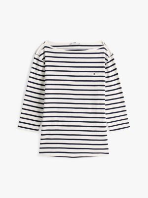 t-shirt curve con scollatura a barca multicolore da donne tommy hilfiger