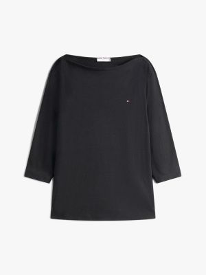 black curve boat neck t-shirt for women tommy hilfiger