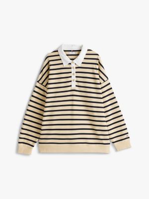 blue curve shoulder button polo collar sweatshirt for women tommy hilfiger