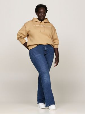 sweat à capuche curve à logo brodé kaki pour femmes tommy hilfiger