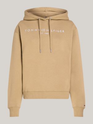 khaki curve logo embroidery hoody for women tommy hilfiger