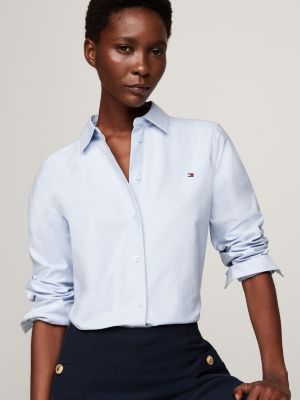 camicia oxford regular fit con bandierina blu da donne tommy hilfiger