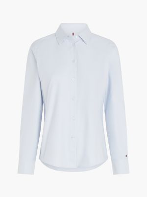 blauw oxford regular fit overhemd met vlag voor dames - tommy hilfiger