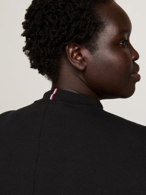 black curve ribbed a-line midi dress for women tommy hilfiger