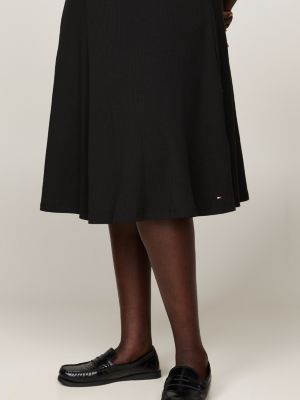 black curve ribbed a-line midi dress for women tommy hilfiger