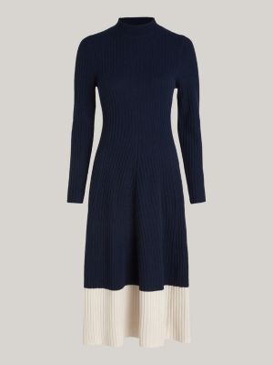 blue curve slim midi jumper dress with cashmere for women tommy hilfiger