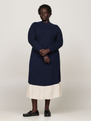 robe pull midi moulante curve avec cachemire bleu pour femmes tommy hilfiger