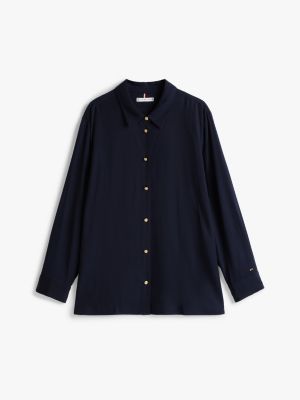 blue curve gold button relaxed viscose shirt for women tommy hilfiger