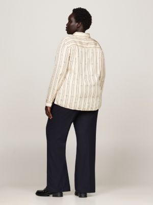 chemise coupe standard curve à rayures cordes beige pour femmes tommy hilfiger